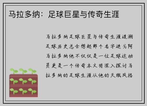 马拉多纳：足球巨星与传奇生涯